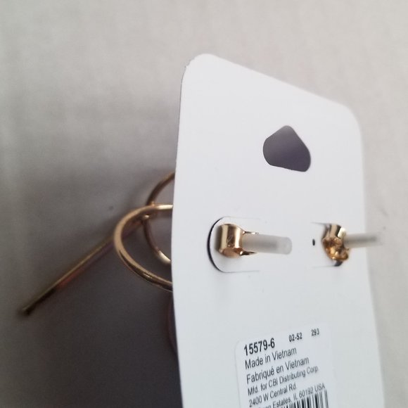 Gold "Hammered Metal" Dangling Earrings - Picture 2 of 3